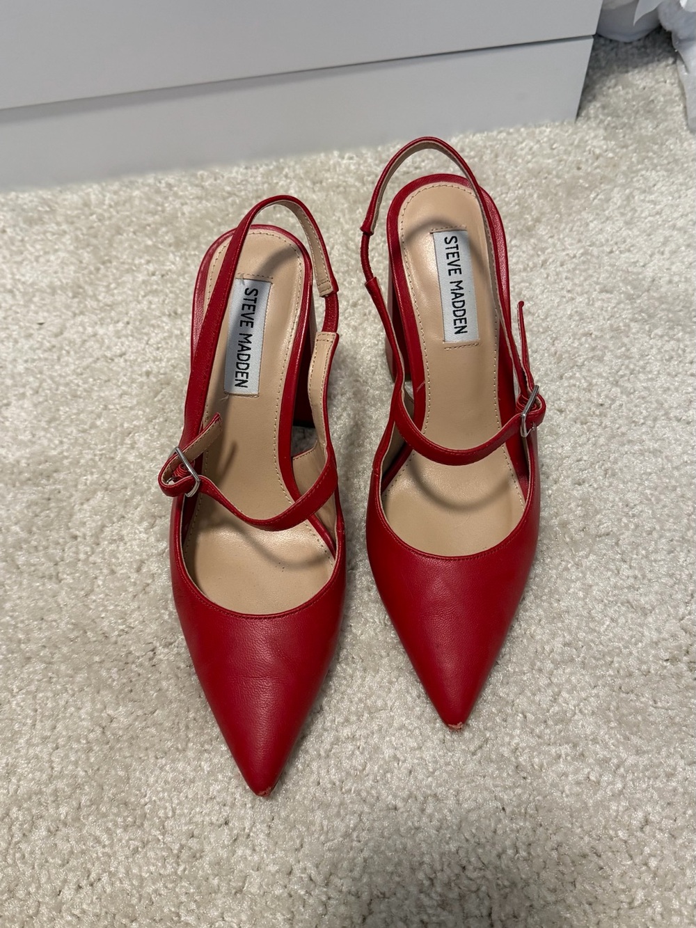Steve Madden Red Pointed Slingback Pumps with Ankle Strap